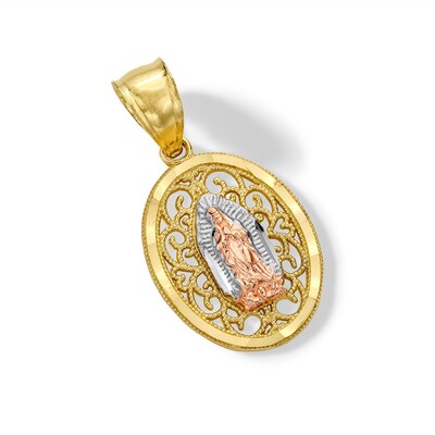 14K Solid Gold Our Lady of Guadalupe Filigree Tri-Color Charm