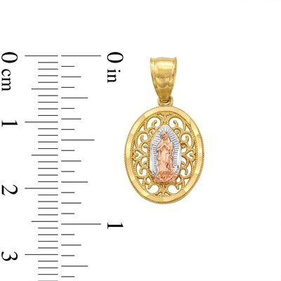 14K Solid Gold Our Lady of Guadalupe Filigree Tri-Color Charm
