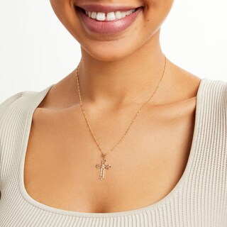 14K Solid Gold Diamond-Cut Swirl Cross Charm