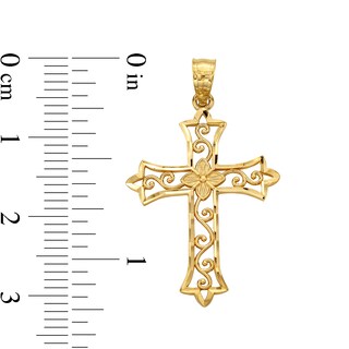 14K Solid Gold Diamond-Cut Swirl Cross Charm
