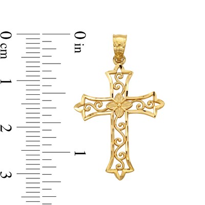 14K Solid Gold Diamond-Cut Swirl Cross Charm