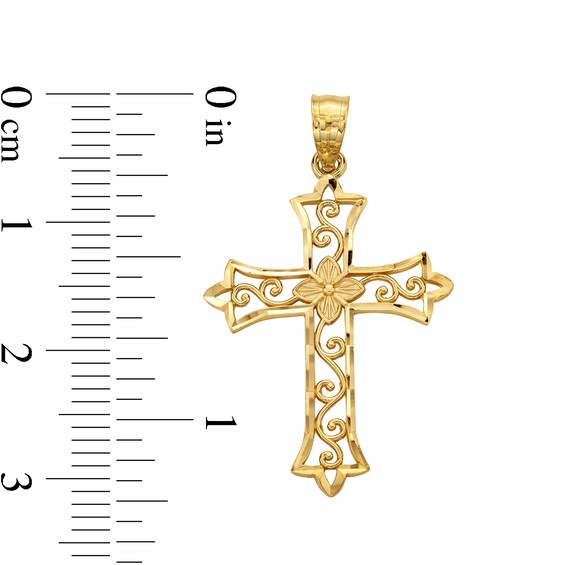 14K Solid Gold Diamond-Cut Swirl Cross Charm