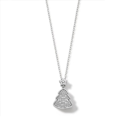 Sterling Silver 1/20 CT. T.W. Diamond Christmas Tree Pendant -18"