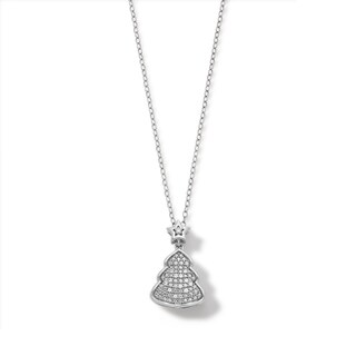 Sterling Silver 1/20 CT. T.W. Diamond Christmas Tree Pendant -18"