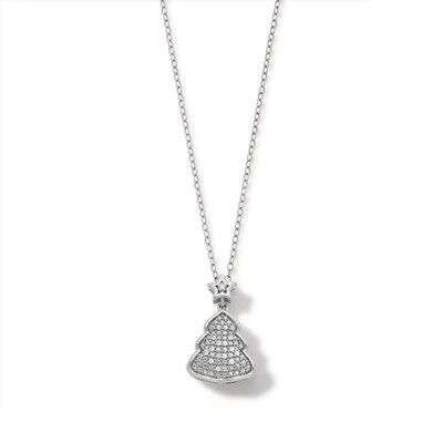 Sterling Silver 1/20 CT. T.W. Diamond Christmas Tree Pendant -18"