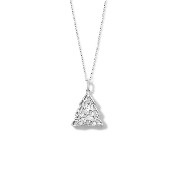Sterling Silver 1/20 CT. T.W. Diamond Star Tree Pendant - 18"