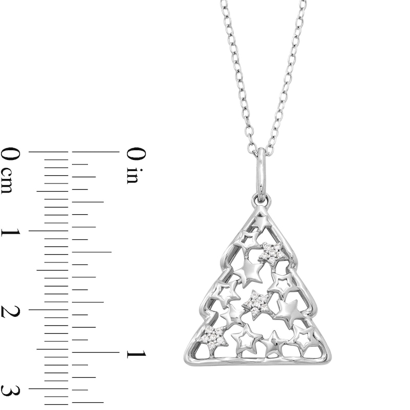 Main Image 3 of Sterling Silver 1/20 CT. T.W. Diamond Star Tree Pendant - 18"