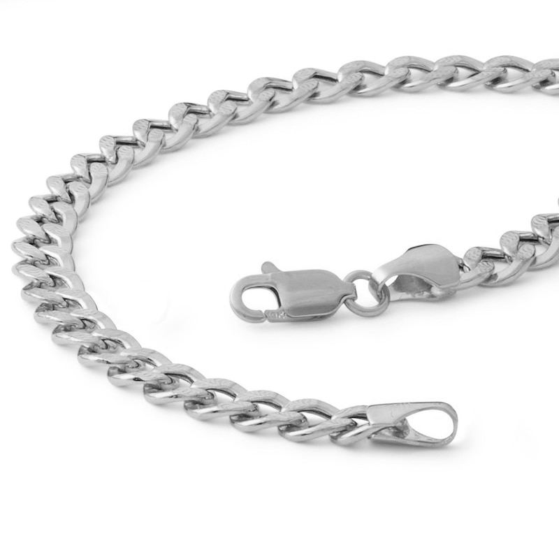 10K Semi-Solid White Gold Diamond-Cut Cuban Curb Chain Bracelet - 8.5"