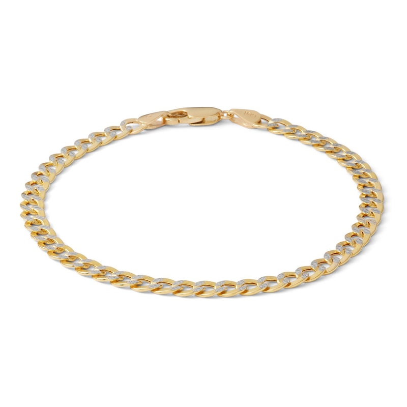 14K Semi-Solid Gold Miami Curb Chain Two-Tone Bracelet - 7.5"