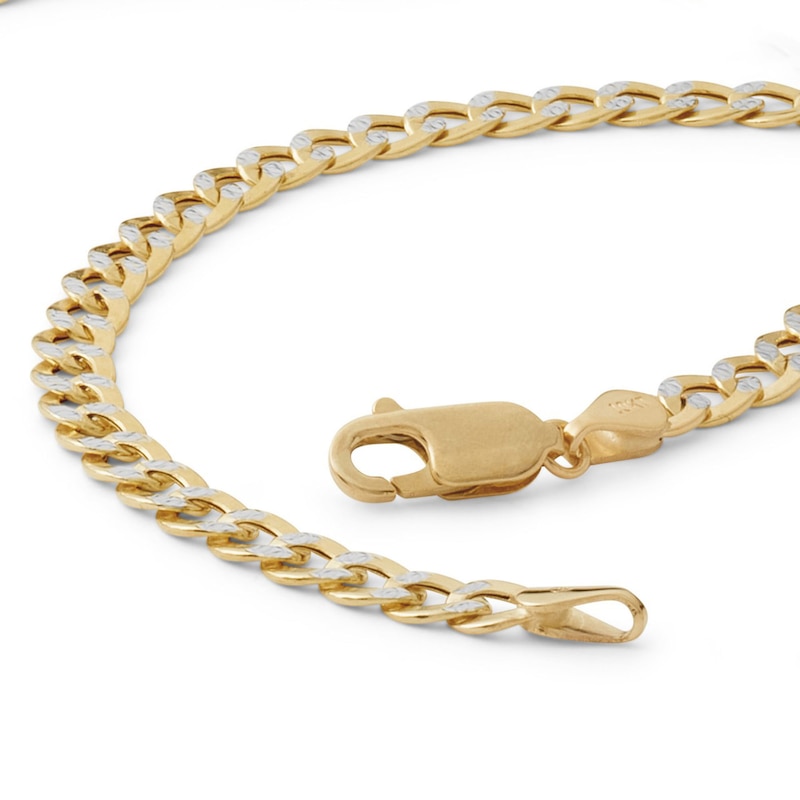 14K Semi-Solid Gold Miami Curb Chain Two-Tone Bracelet - 7.5"