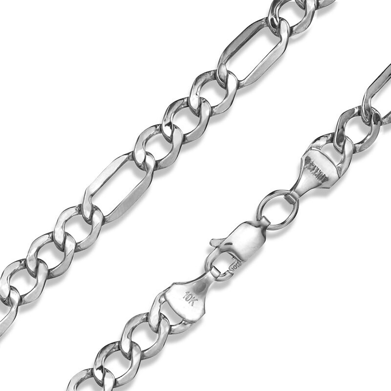 10K Hollow White Gold Beveled Figaro Chain - 26"