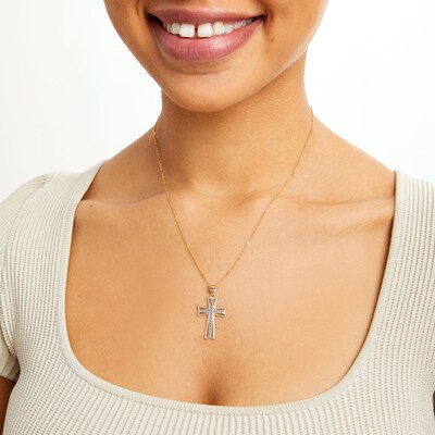 14K Solid Gold Diamond-Cut Cross Two-Tone Charm