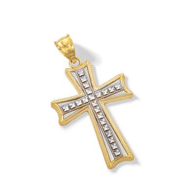 14K Solid Gold Diamond-Cut Cross Two-Tone Charm