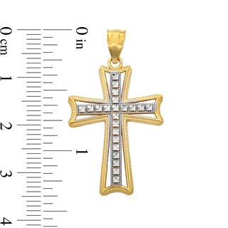14K Solid Gold Diamond-Cut Cross Two-Tone Charm