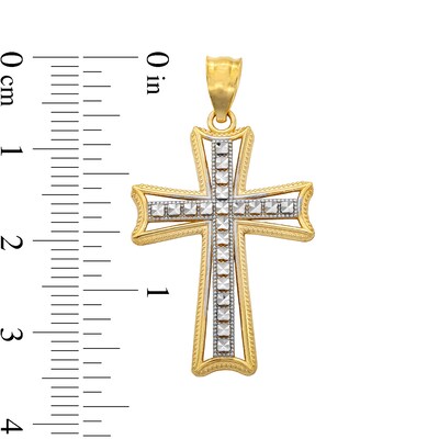14K Solid Gold Diamond-Cut Cross Two-Tone Charm