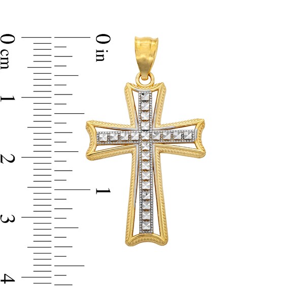 14K Solid Gold Diamond-Cut Cross Two-Tone Charm