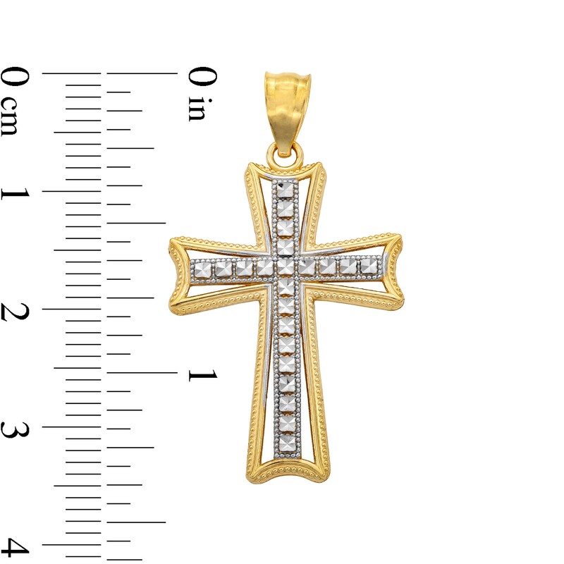14K Solid Gold Diamond-Cut Cross Two-Tone Charm