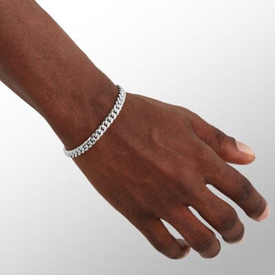 10K Semi-Solid White Gold Cuban Curb Chain Bracelet - 8.5"