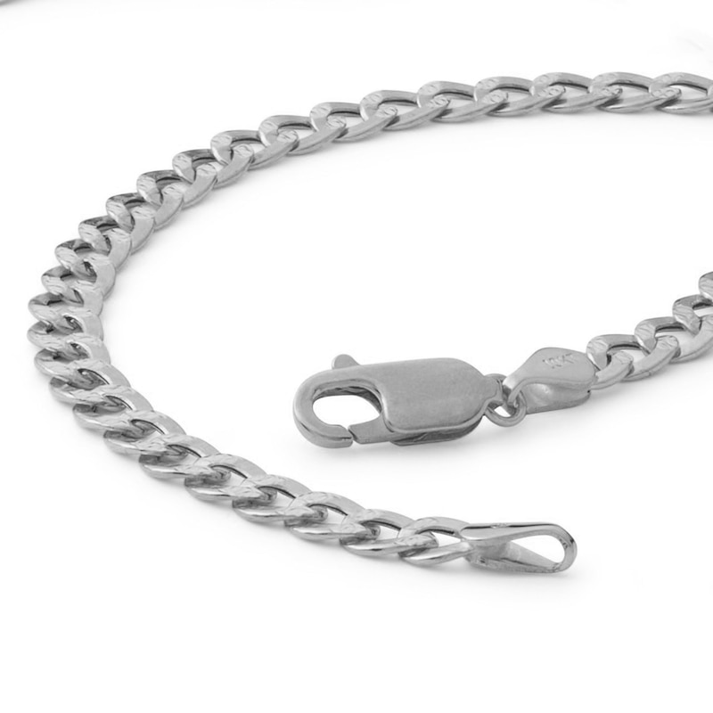 10K Semi-Solid White Gold Miami Curb Chain Bracelet - 7.5"