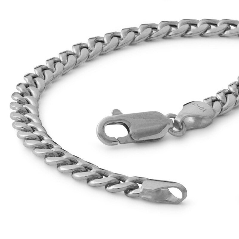 10K Semi-Solid White Gold Miami Curb Chain Bracelet - 7"