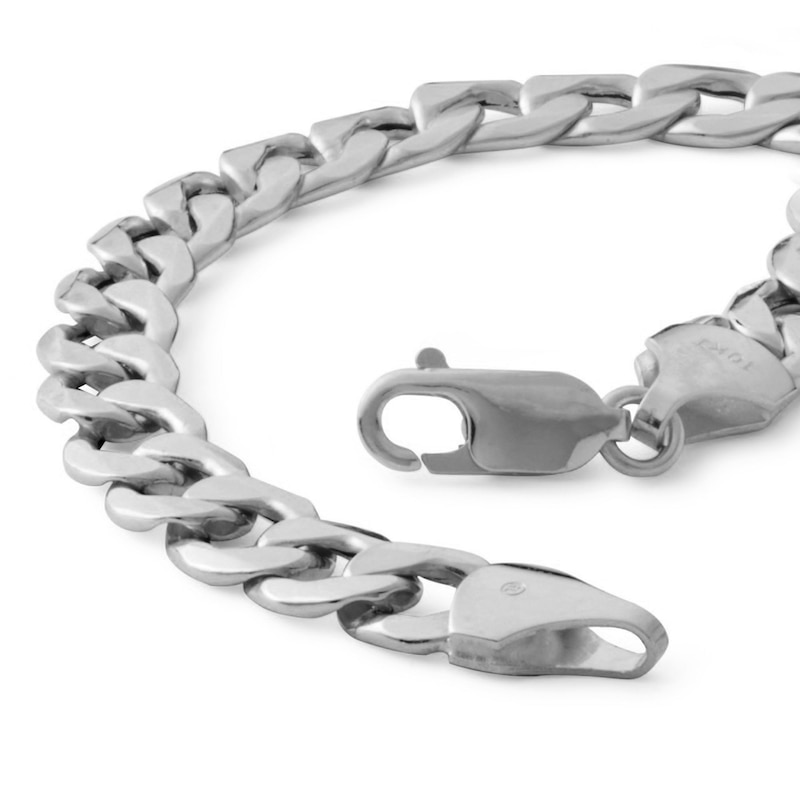 Main Image 2 of 10K Hollow White Gold Curb Chain Bracelet - 7.5"