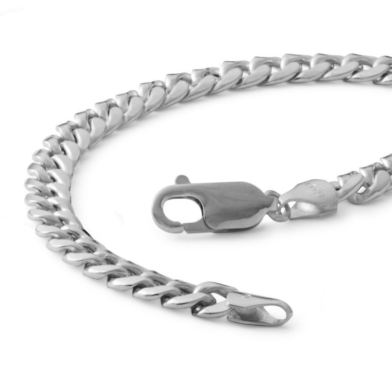 Main Image 2 of 10K Semi-Solid White Gold Cuban Chain Bracelet - 7.5"