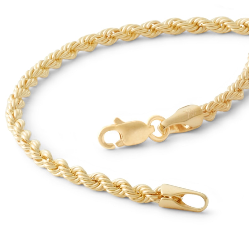 14K Hollow Gold Rope Chain Bracelet - 7"