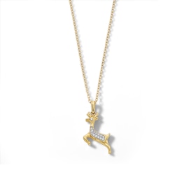 14K Gold Plated 1/20 CT. T.W. Diamond Reindeer Pendant - 18"