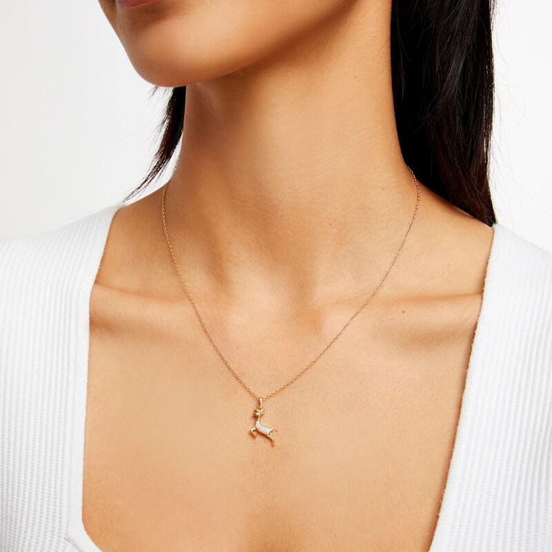 14K Gold Plated 1/20 CT. T.W. Diamond Reindeer Pendant - 18"