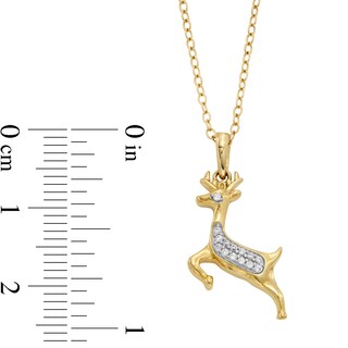 14K Gold Plated 1/20 CT. T.W. Diamond Reindeer Pendant - 18"