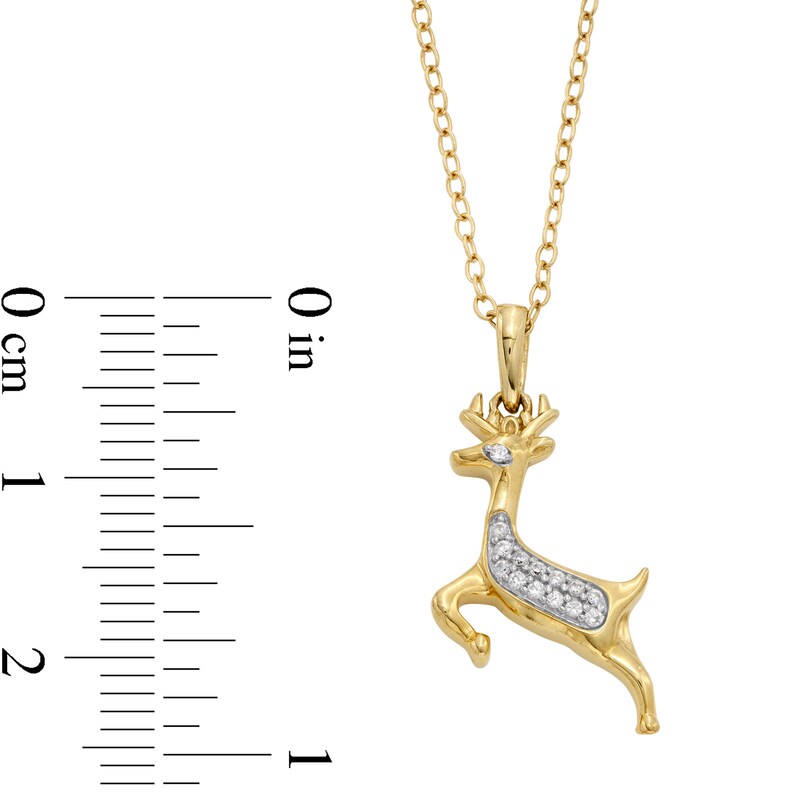 14K Gold Plated 1/20 CT. T.W. Diamond Reindeer Pendant - 18"