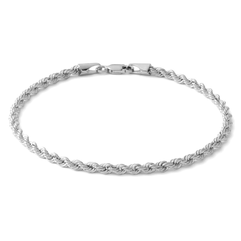 Main Image 1 of 10K Hollow White Gold Rope Chain Bracelet - 7"
