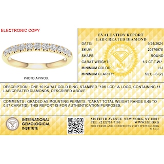 10K Solid Gold 1/ CT. T.W. Lab-Grown Diamond Anniversary Band