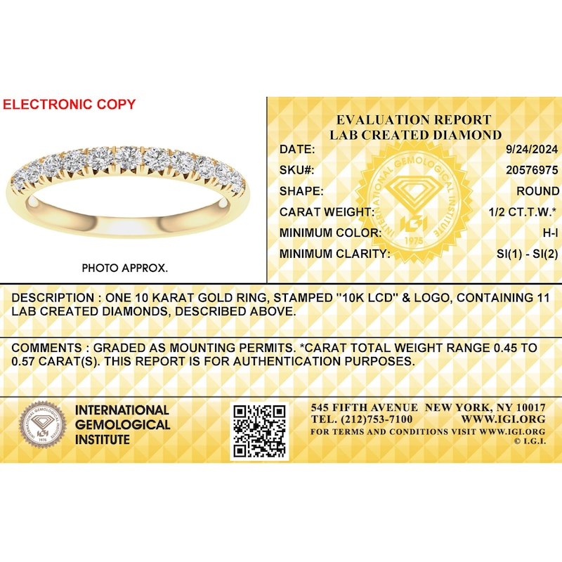 Main Image 6 of ​​​​​​​​​​​​​​​​​​​​​10K Solid Gold 1/2 CT. T.W. Lab-Grown Diamond Anniversary Band