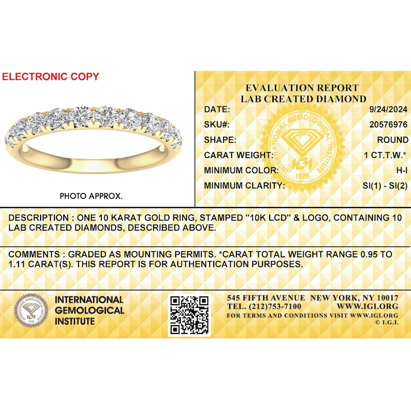 Main Image 6 of ​​​​​​​​​​​​​​​​​​​​​10K Solid Gold 1 CT. T.W. Lab-Grown Diamond Anniversary Band
