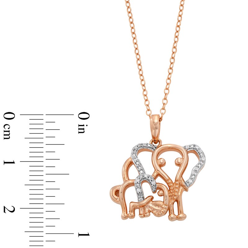 Main Image 3 of 14K Rose Gold Plated 1/20 CT. T.W. Diamond Two Elephant Pendant - 18"