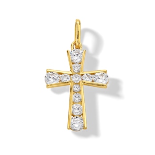 14K Solid Gold CZ Graduated Stone Cross Charm