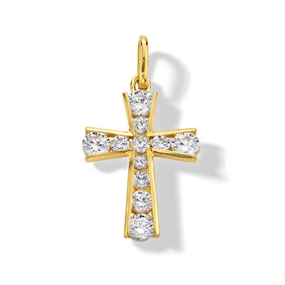 14K Solid Gold CZ Graduated Stone Cross Charm