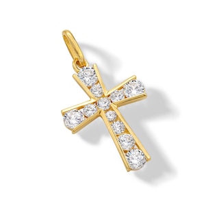 14K Solid Gold CZ Graduated Stone Cross Charm