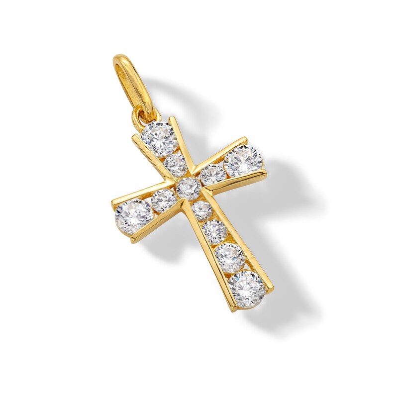 Main Image 3 of 14K Solid Gold CZ Graduated Stone Cross Charm
