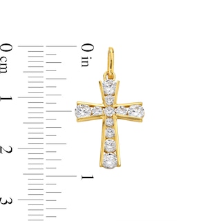 14K Solid Gold CZ Graduated Stone Cross Charm