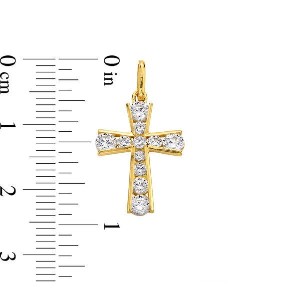 14K Solid Gold CZ Graduated Stone Cross Charm