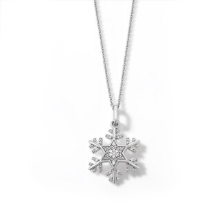 Sterling Silver 1/20 CT. T.W. Diamond Snowflake Pendant - 18"