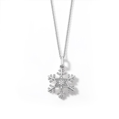 Sterling Silver 1/20 CT. T.W. Diamond Snowflake Pendant - 18"