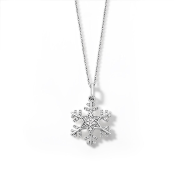 Sterling Silver 1/20 CT. T.W. Diamond Snowflake Pendant - 18"