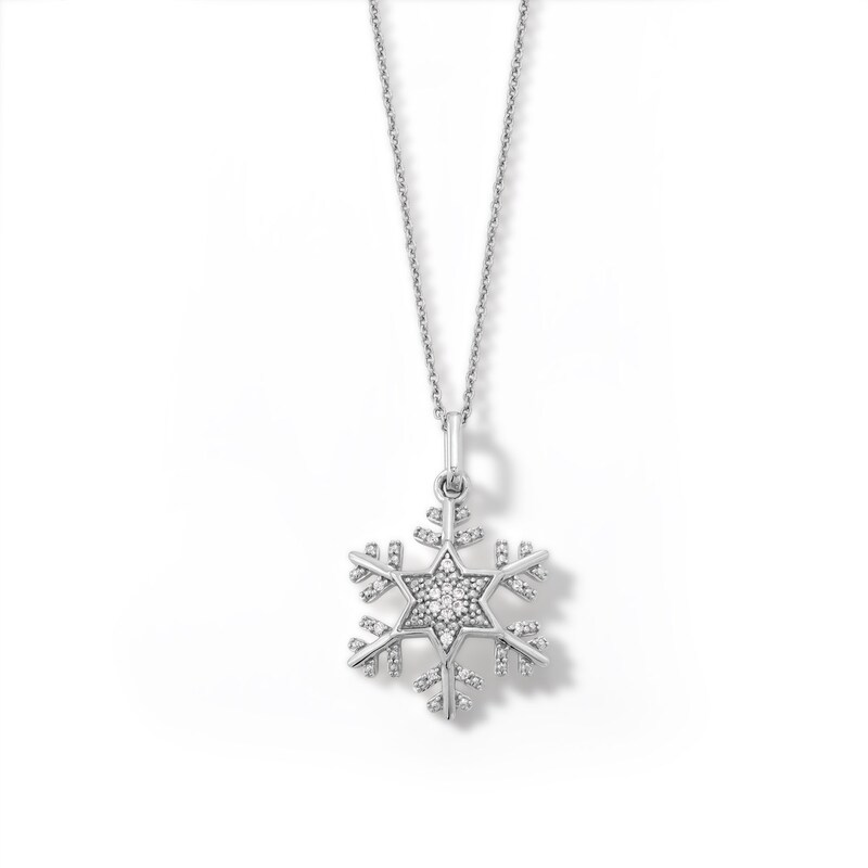 Sterling Silver 1/20 CT. T.W. Diamond Snowflake Pendant - 18"