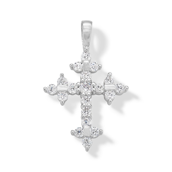 10K Solid White Gold CZ Cross Charm