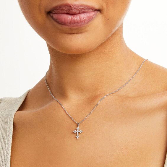 10K Solid White Gold CZ Cross Charm