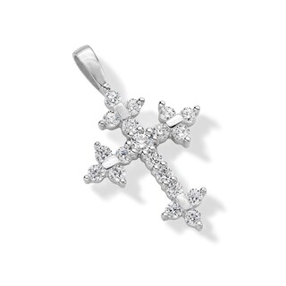 10K Solid White Gold CZ Cross Charm