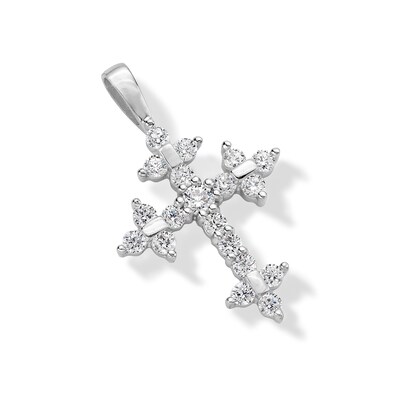 10K Solid White Gold CZ Cross Charm